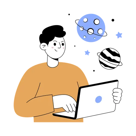 Man working on space intelligence  Illustration