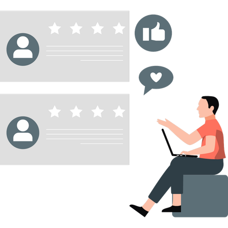 Man working on star rating feedback  Illustration