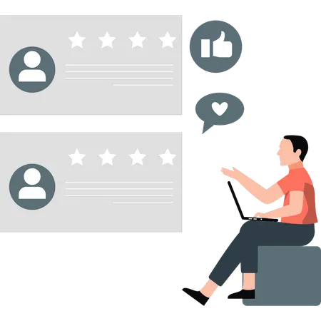 Man working on star rating feedback  Illustration