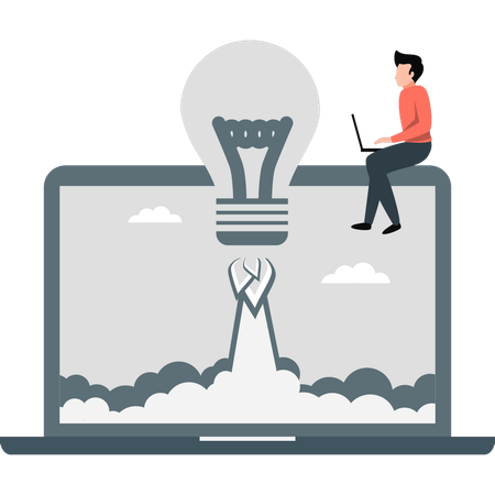 Man working on startup idea  Illustration