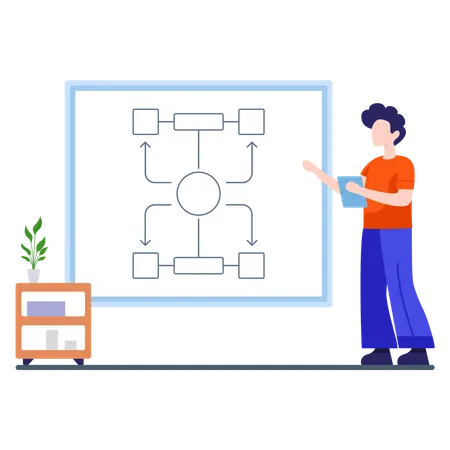 Man working on startup plan  Illustration