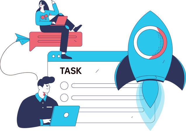 Man working on startup task  Illustration