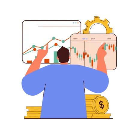 Man working on stock market  Illustration