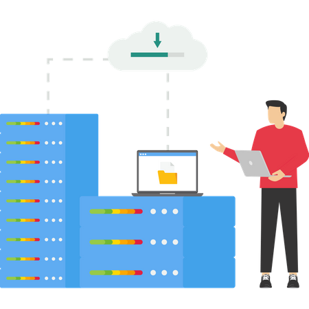 Man working on storage technology and cloud server service  Illustration
