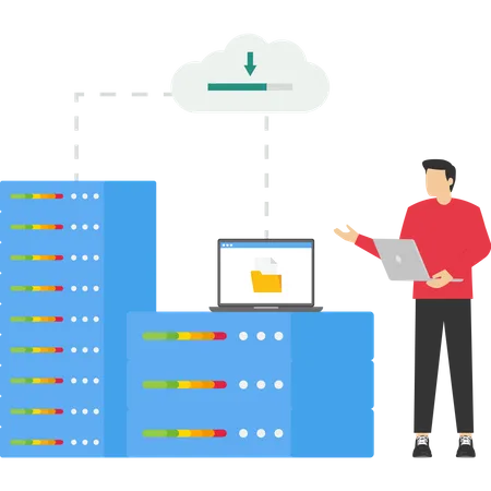 Man working on storage technology and cloud server service  Illustration