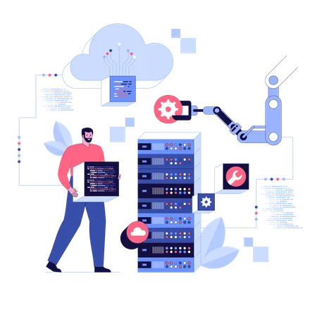 Man working on System administrator  Illustration