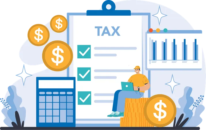 Man working on tax calculation  Illustration