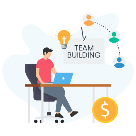 Man working on Team Building  Illustration