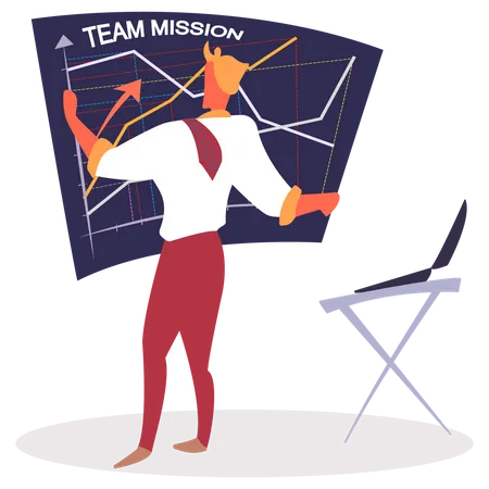 Team Mission Businessman Drawing Colorful Chart On Presentation Board Graphic With Multiple Arrows Time Management Successful Organization Of Tasks And Appointments Concept Vector Illustration Illustration