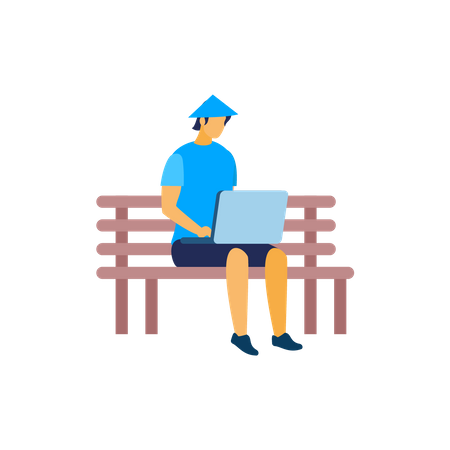 Man working on the park bench Illustration