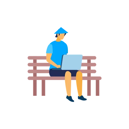 Man working on the park bench  Illustration