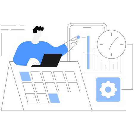 Man working on time management  Illustration