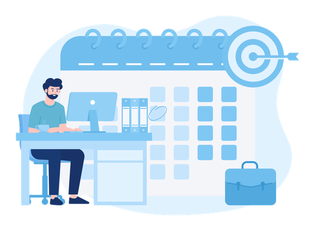 Man working on time management with calendar business activities  Illustration