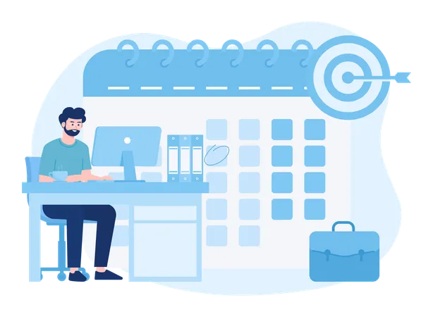 Man working on time management with calendar business activities  Illustration