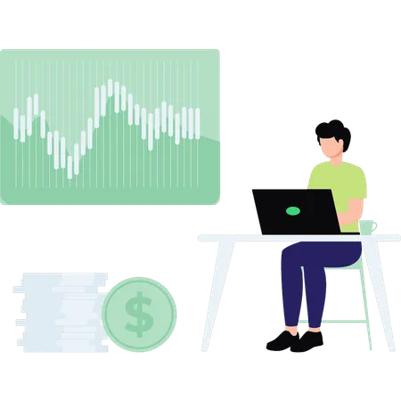 Man working on  trading graph  Illustration