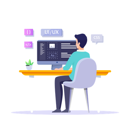 Man Working On UI / UX Design  Illustration