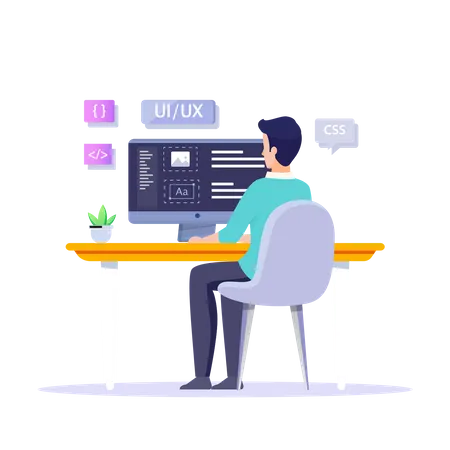 Man Working On UI / UX Design  Illustration