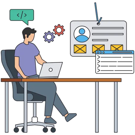 Man working on User Identification  Illustration