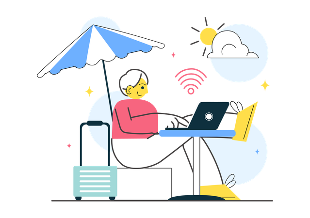 Man working on vacation  Illustration