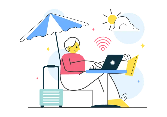 Man working on vacation  Illustration