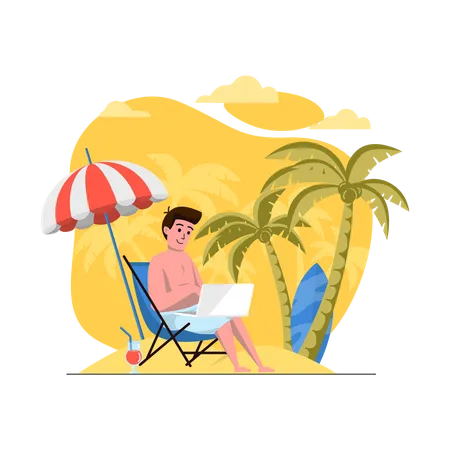 Man working on vacation Illustration