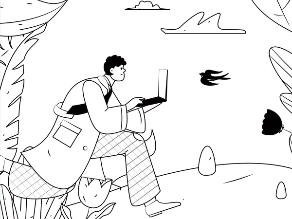 Man working on vacation  Illustration