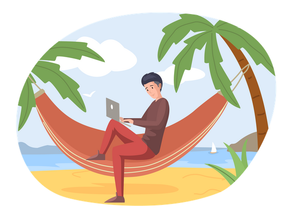 Man working on vacation  Illustration