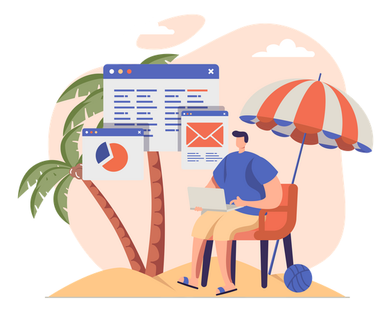 Man working on vacation  Illustration