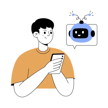 Man working on virtual assistance  Illustration