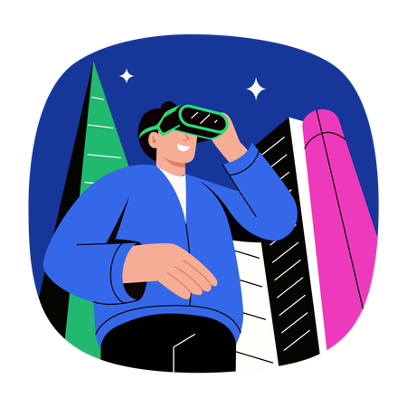 Man working on virtual city  Illustration