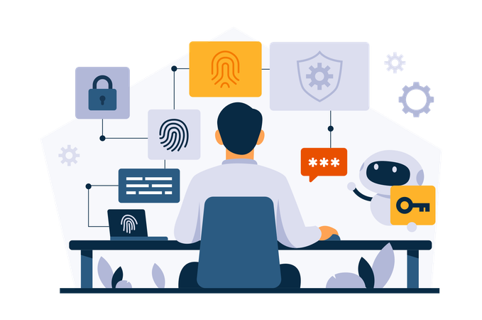 Man Working On Virtual World Security  Illustration