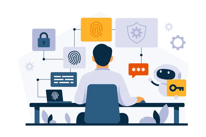 Man Working On Virtual World Security  Illustration