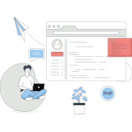 Man  working on web coding  Illustration