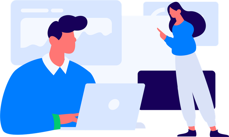 Man working on web data analysis  Illustration