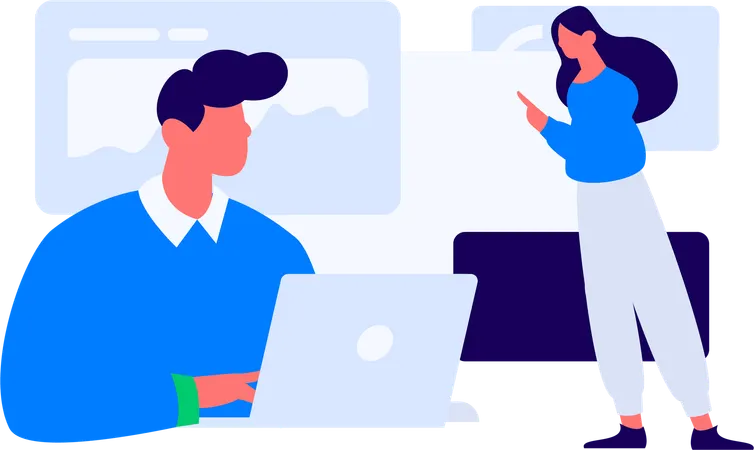 Man working on web data analysis  Illustration