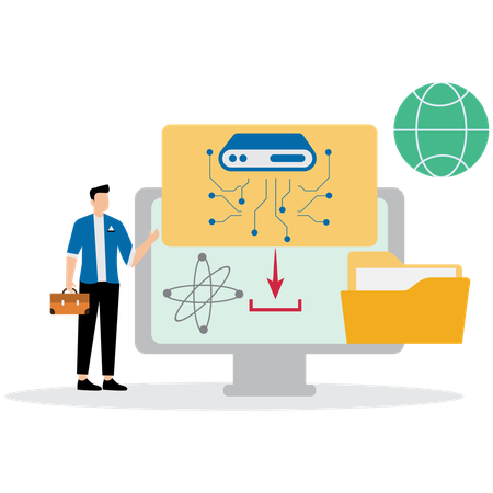 Man working on Web Hosting  Illustration