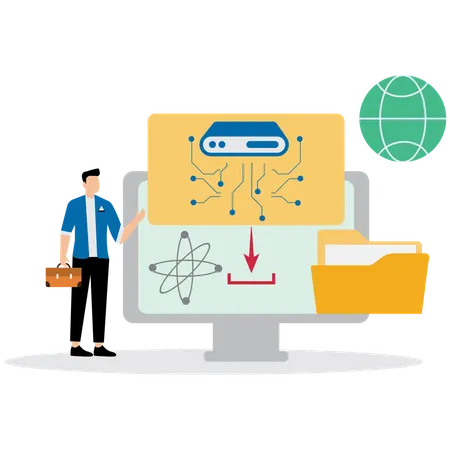 Man working on Web Hosting  Illustration