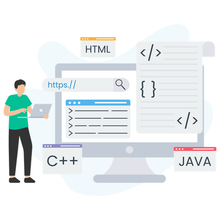 Man working on Web Language  Illustration