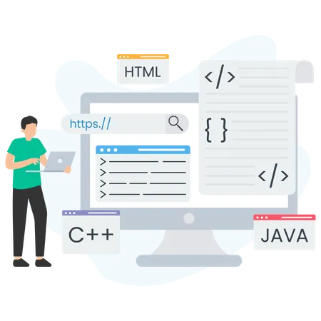 Man working on Web Language  Illustration