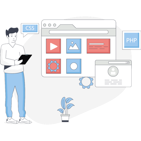 Man working on web page  Illustration