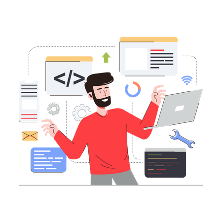 Man working on website development  일러스트레이션