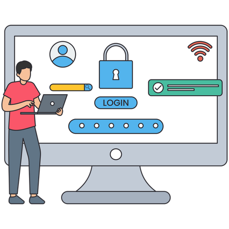 Man working on Website Login  Illustration