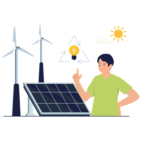 Man working on wind and Solar Power Integration  Illustration