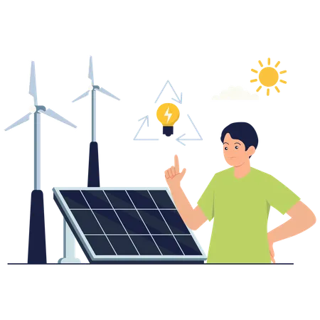 Man working on wind and Solar Power Integration  Illustration