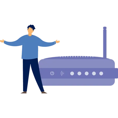 Man working on wireless signals  Illustration