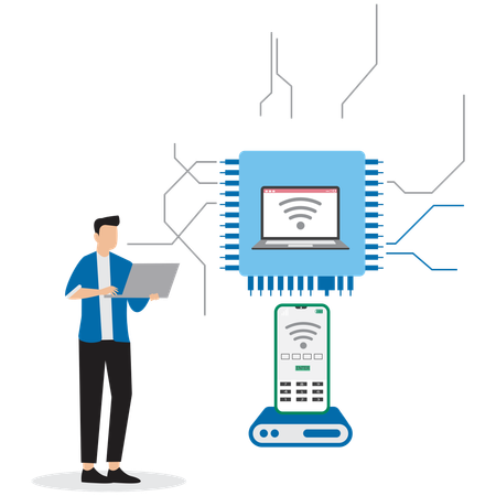 Man working on Wireless technology  Illustration