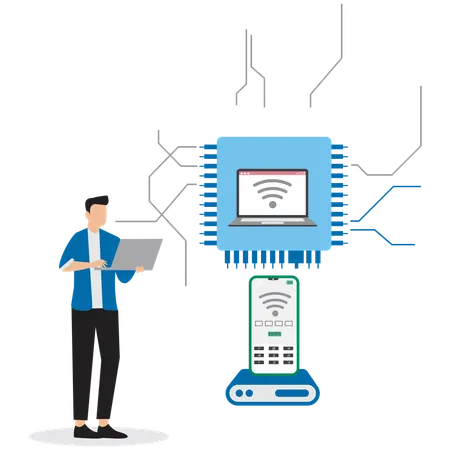 Man working on Wireless technology  Illustration