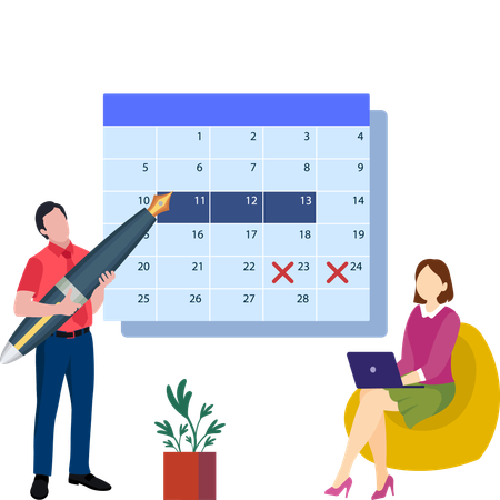 Man working on work schedule  Illustration