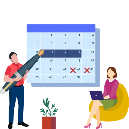Man working on work schedule  Illustration