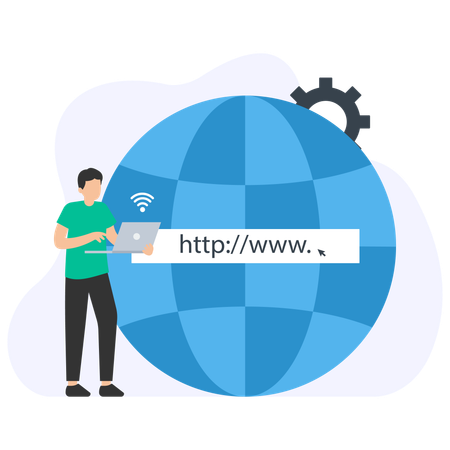 Man working on world browser  Illustration